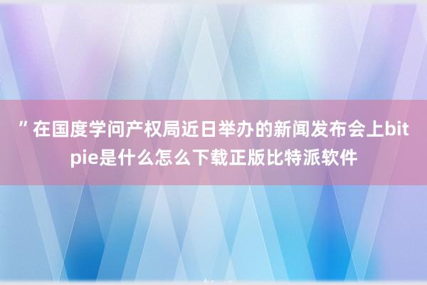 ”在国度学问产权局近日举办的新闻发布会上bitpie是什么怎么下载正版比特派软件