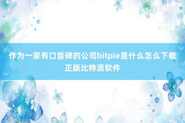 作为一家有口皆碑的公司bitpie是什么怎么下载正版比特派软件