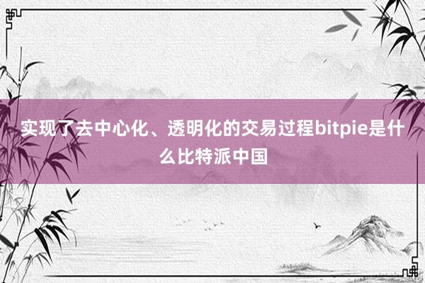 实现了去中心化、透明化的交易过程bitpie是什么比特派中国