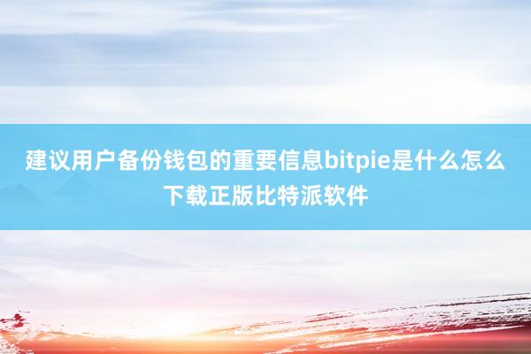 建议用户备份钱包的重要信息bitpie是什么怎么下载正版比特派软件