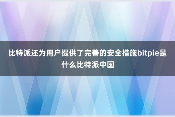 比特派还为用户提供了完善的安全措施bitpie是什么比特派中国