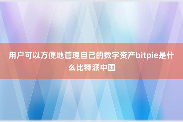 用户可以方便地管理自己的数字资产bitpie是什么比特派中国